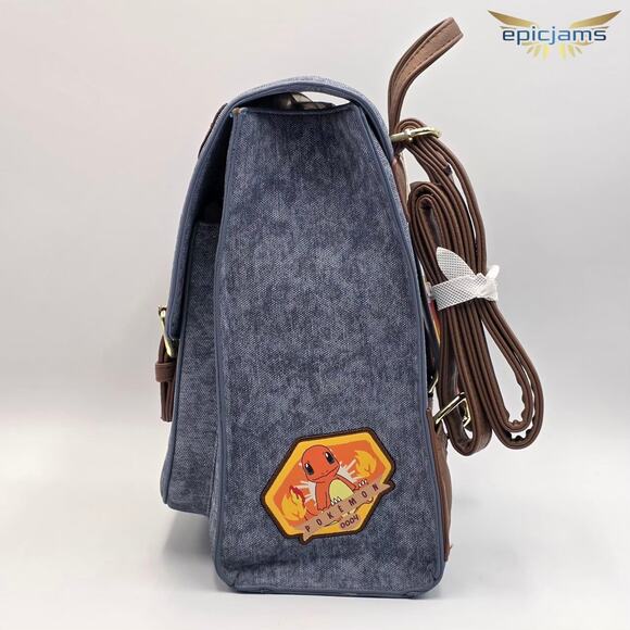 Loungefly Pokémon Pikachu Eevee Squirtle Patches Blue Denim Mini Backpack Bag - Picture 4 of 11